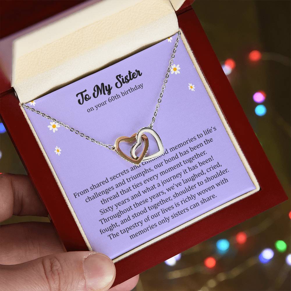 60th Birthday Gift for Sister. Interlocking Hearts Necklace