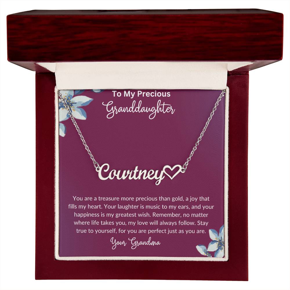 Personalized Granddaughter Heart Name Necklace, Granddaughter Gift, Gift for Woman Girl, Grandmother & Granddaughter, Birthday Gift
