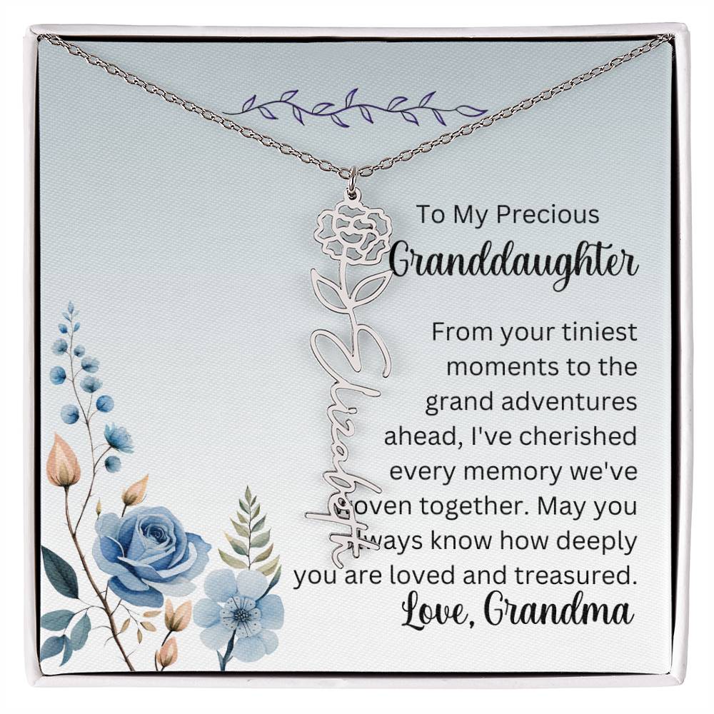 To My Granddaughter Necklace, Name necklace, Personalized necklace, Birth flower necklace, Gift for granddaughter, Gift from grandma,