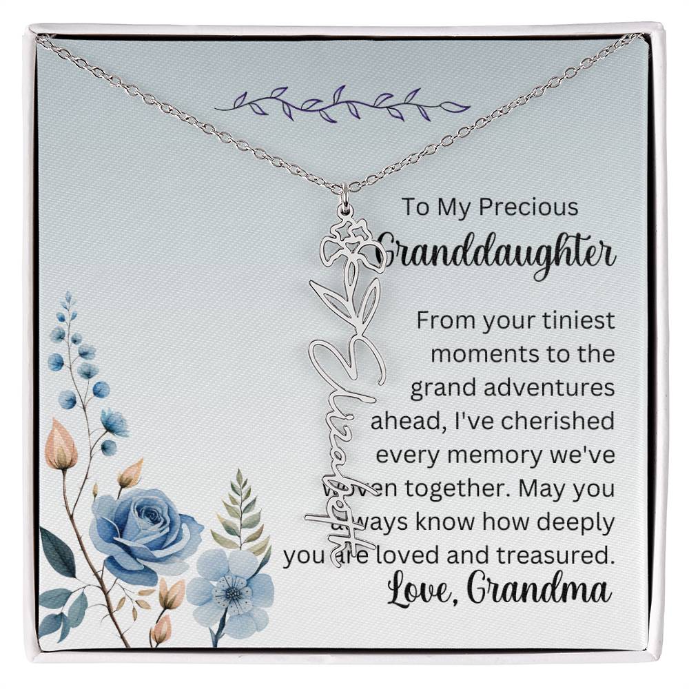 To My Granddaughter Necklace, Name necklace, Personalized necklace, Birth flower necklace, Gift for granddaughter, Gift from grandma,