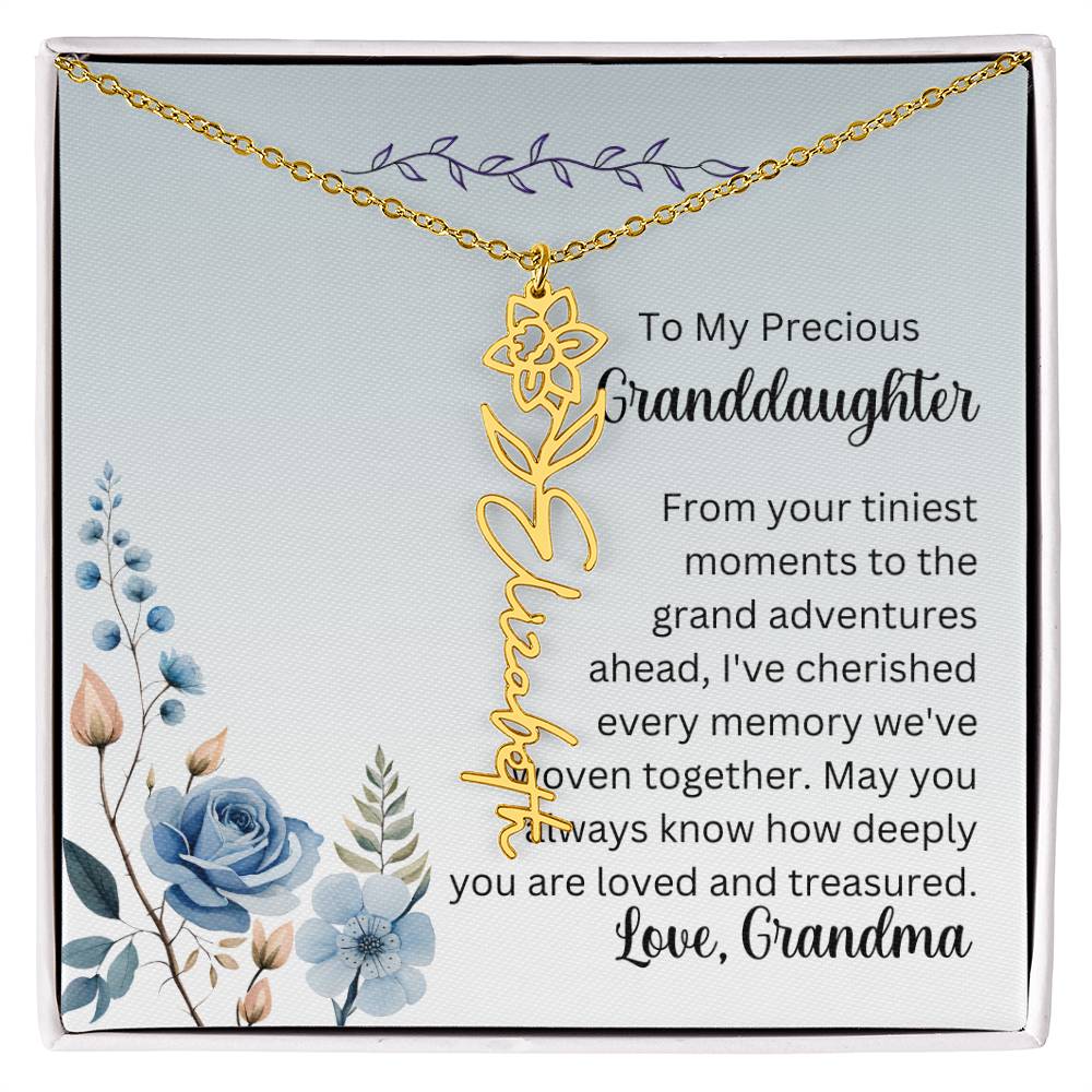 To My Granddaughter Necklace, Name necklace, Personalized necklace, Birth flower necklace, Gift for granddaughter, Gift from grandma,