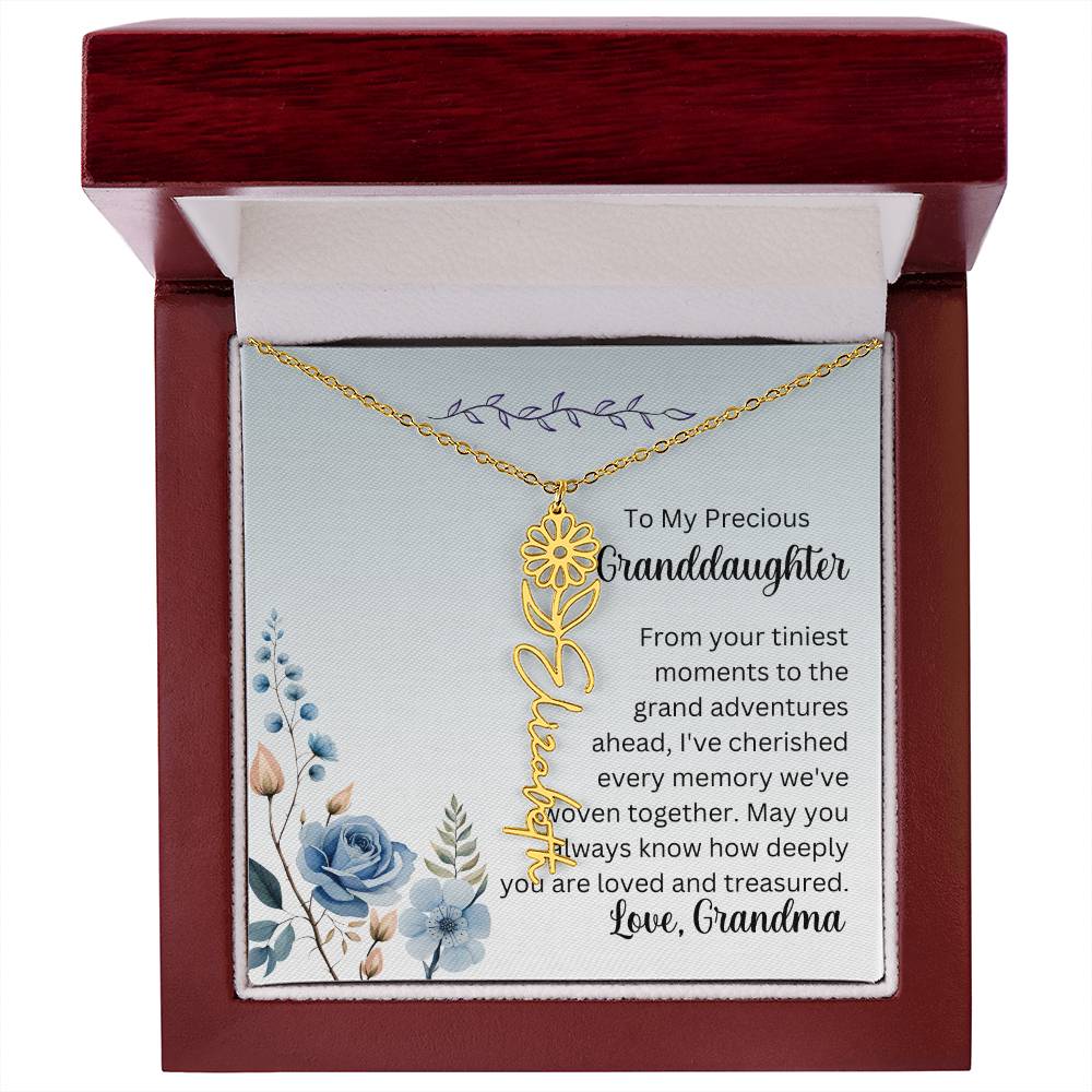 To My Granddaughter Necklace, Name necklace, Personalized necklace, Birth flower necklace, Gift for granddaughter, Gift from grandma,