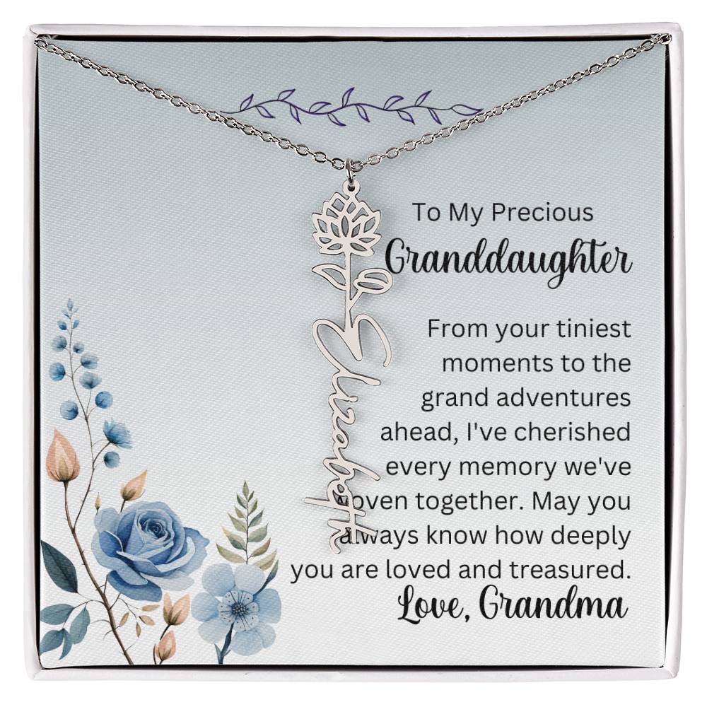 To My Granddaughter Necklace, Name necklace, Personalized necklace, Birth flower necklace, Gift for granddaughter, Gift from grandma,