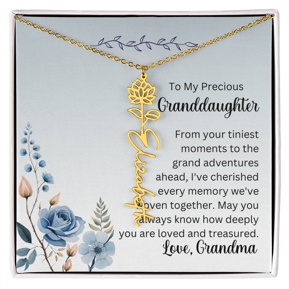 To My Granddaughter Necklace, Name necklace, Personalized necklace, Birth flower necklace, Gift for granddaughter, Gift from grandma,