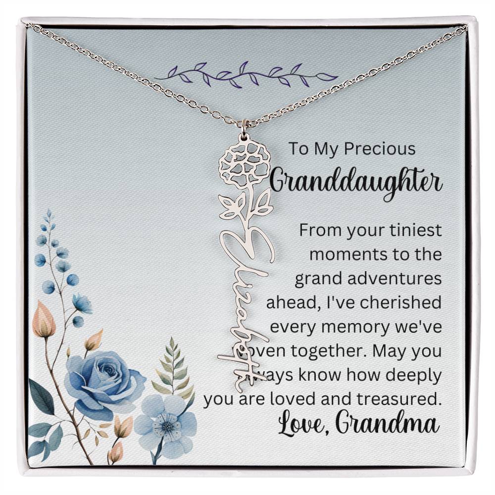 To My Granddaughter Necklace, Name necklace, Personalized necklace, Birth flower necklace, Gift for granddaughter, Gift from grandma,