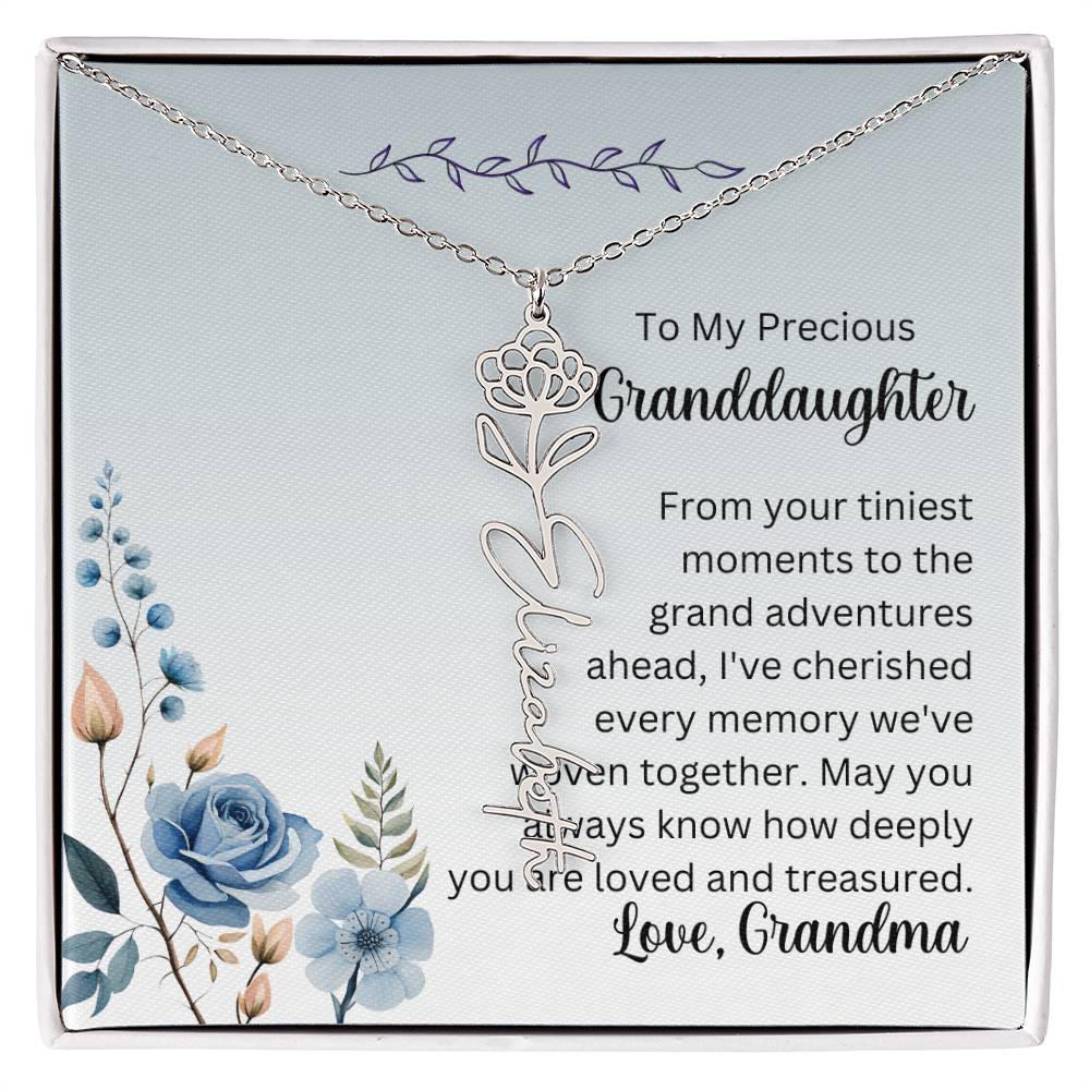 To My Granddaughter Necklace, Name necklace, Personalized necklace, Birth flower necklace, Gift for granddaughter, Gift from grandma,