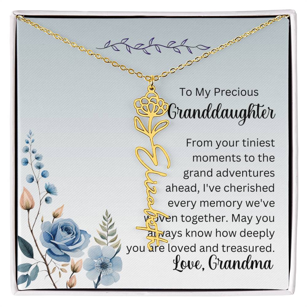 To My Granddaughter Necklace, Name necklace, Personalized necklace, Birth flower necklace, Gift for granddaughter, Gift from grandma,