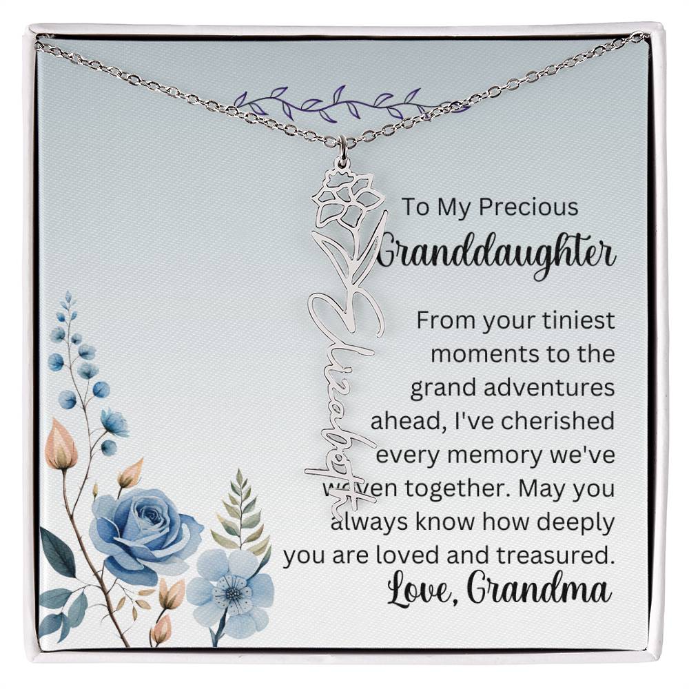 To My Granddaughter Necklace, Name necklace, Personalized necklace, Birth flower necklace, Gift for granddaughter, Gift from grandma,