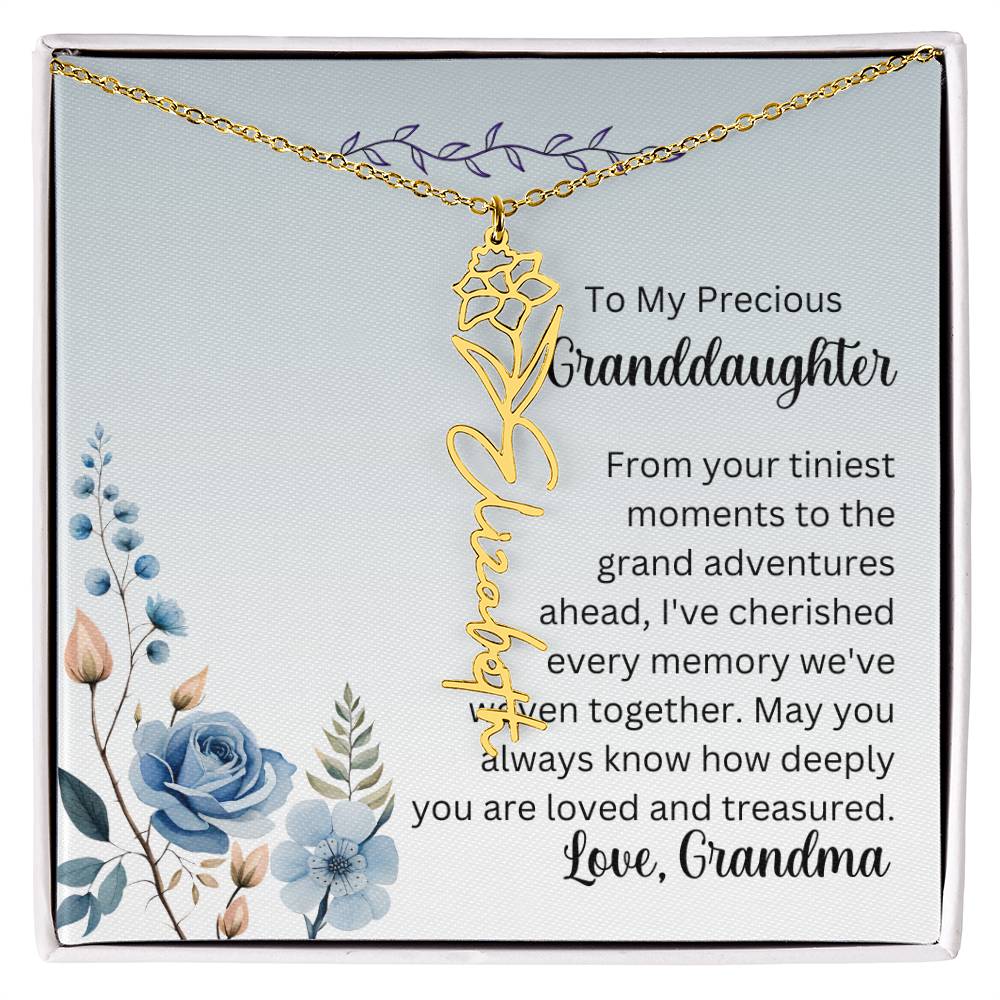 To My Granddaughter Necklace, Name necklace, Personalized necklace, Birth flower necklace, Gift for granddaughter, Gift from grandma,
