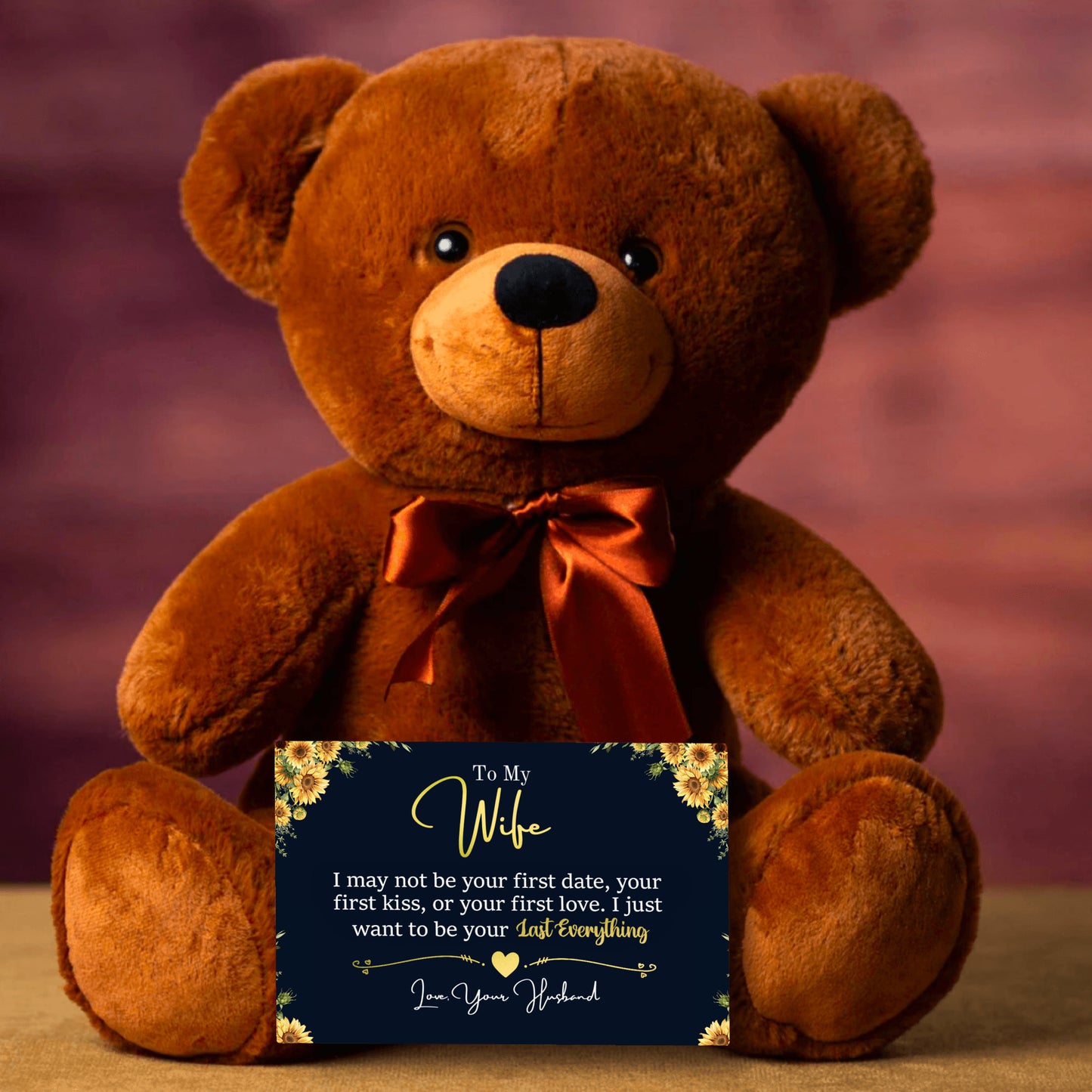 To My Wife Sunflower Mother's Day Card With Teddy Bear