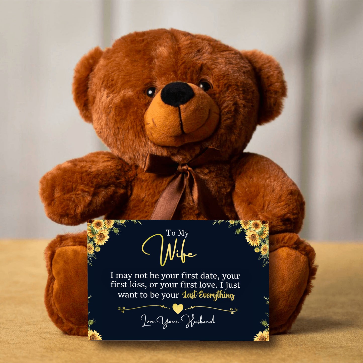 To My Wife Sunflower Mother's Day Card With Teddy Bear