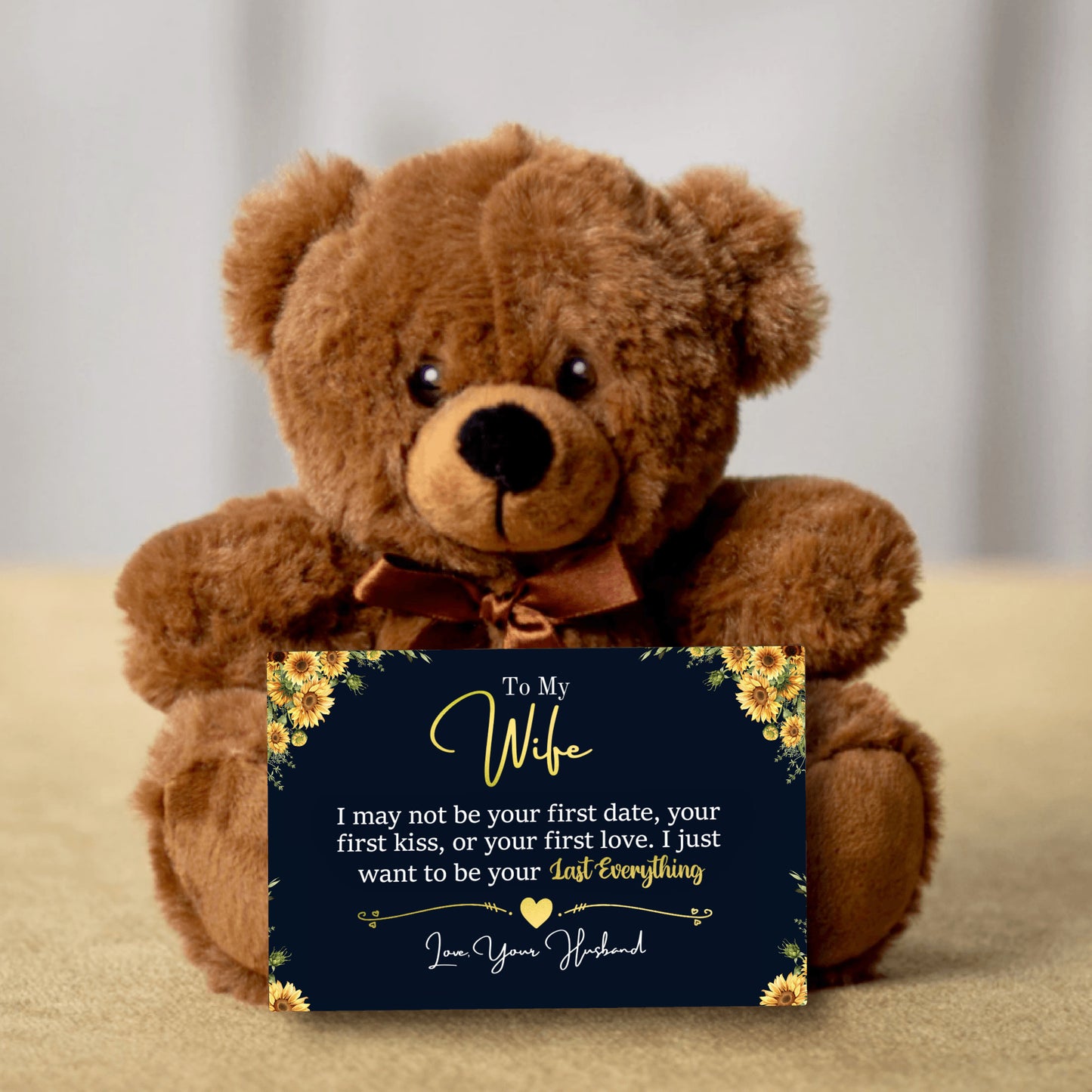 To My Wife Sunflower Mother's Day Card With Teddy Bear