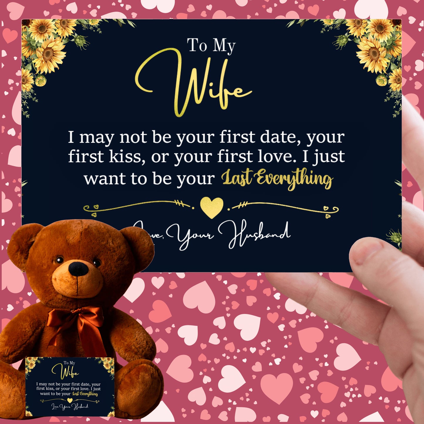 To My Wife Sunflower Mother's Day Card With Teddy Bear