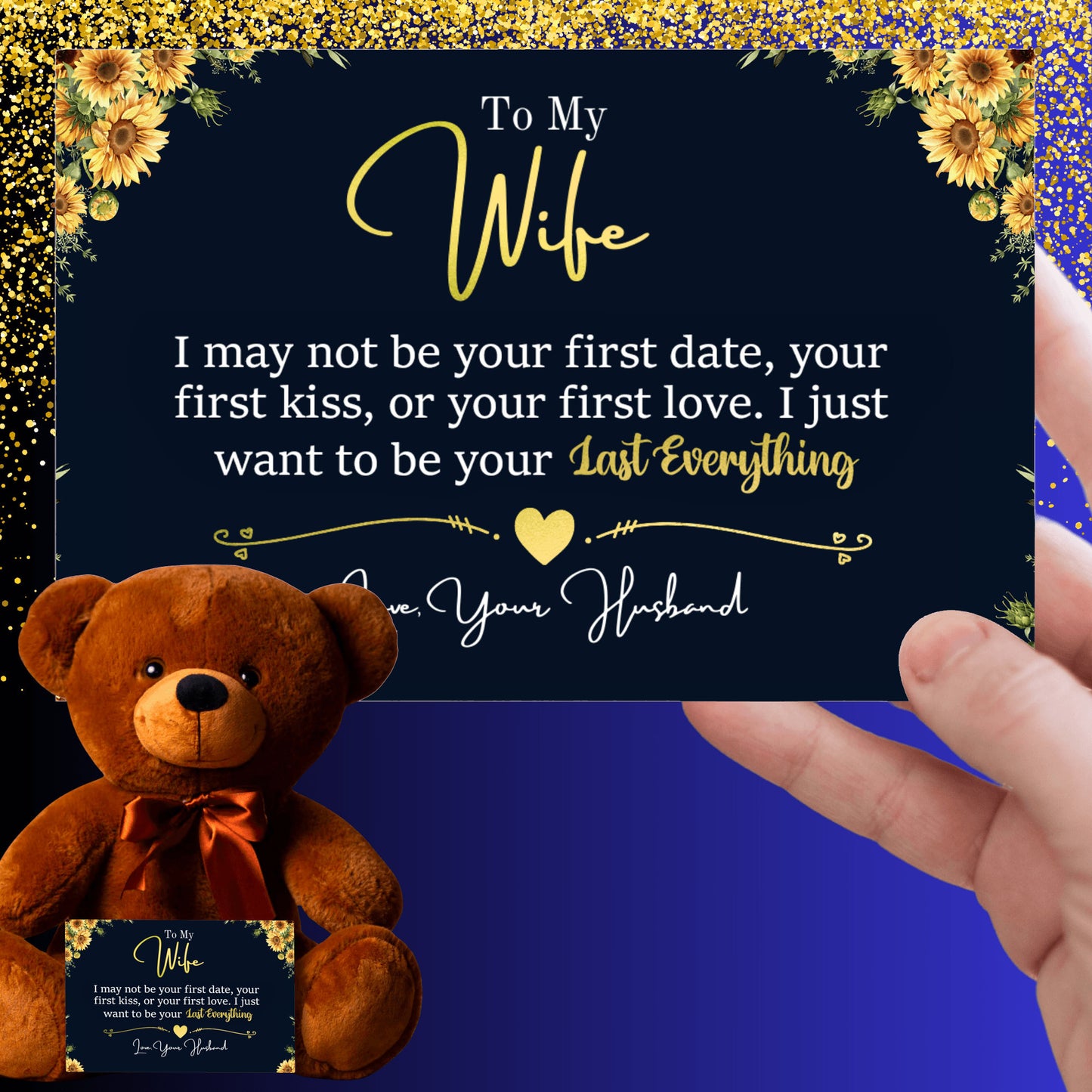 To My Wife Sunflower Mother's Day Card With Teddy Bear