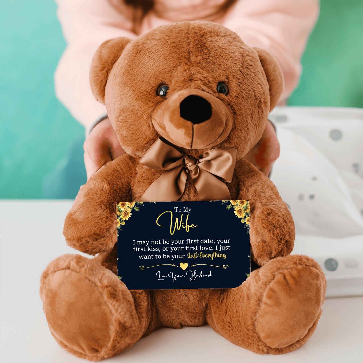To My Wife Sunflower Mother's Day Card With Teddy Bear