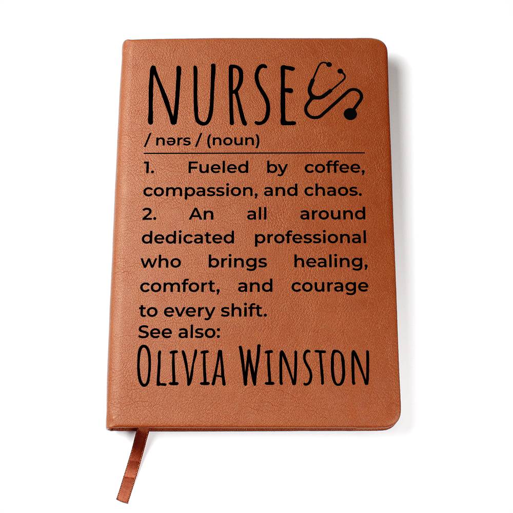 Personalized Nurse Gift Vegan Leather Journal, Nurse Appreciation Journal, Brown Leather Notebook, Healthcare Worker Journal Gift,