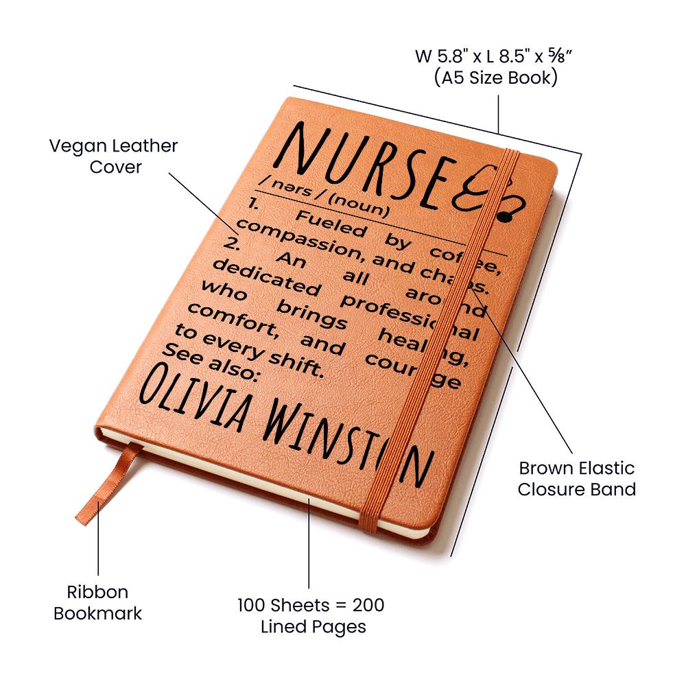 Personalized Nurse Gift Vegan Leather Journal, Nurse Appreciation Journal, Brown Leather Notebook, Healthcare Worker Journal Gift,