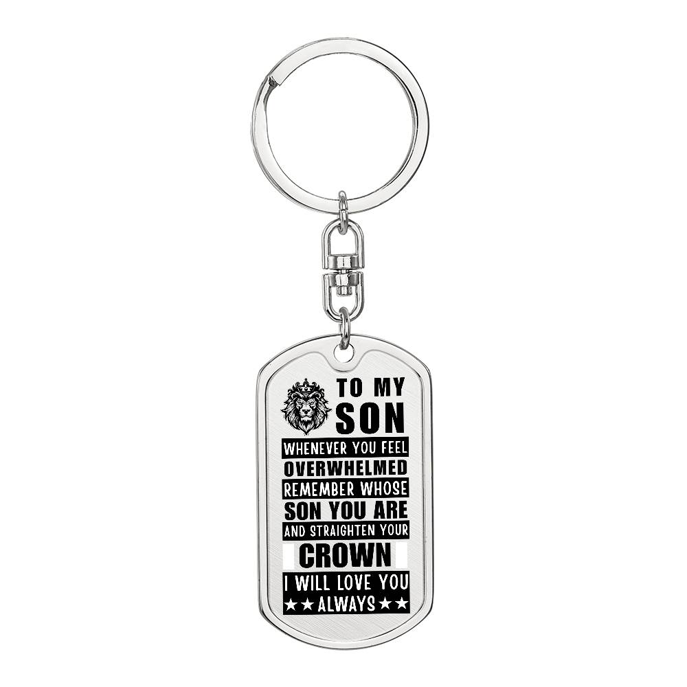 Personalized Dog Tag Keychain for Son with Crown Design