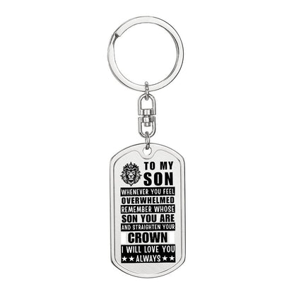 Personalized Dog Tag Keychain for Son with Crown Design