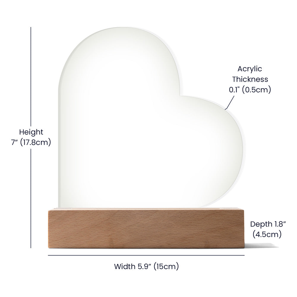 Acrylic Heart Plaque with LED Base - Memorial Keepsake