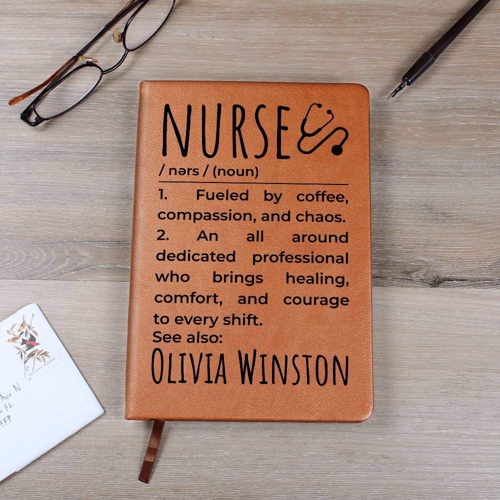 Personalized Nurse Gift Vegan Leather Journal, Nurse Appreciation Journal, Brown Leather Notebook, Healthcare Worker Journal Gift,