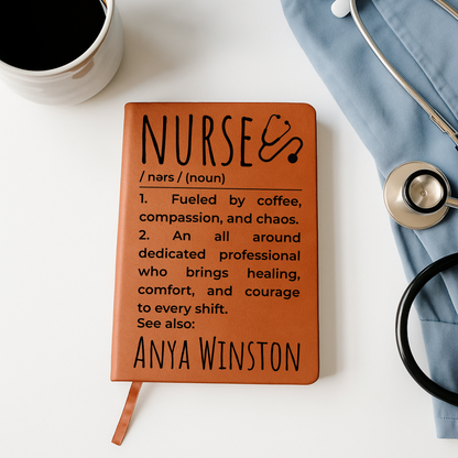 Personalized Nurse Gift Vegan Leather Journal, Nurse Appreciation Journal, Brown Leather Notebook, Healthcare Worker Journal Gift,
