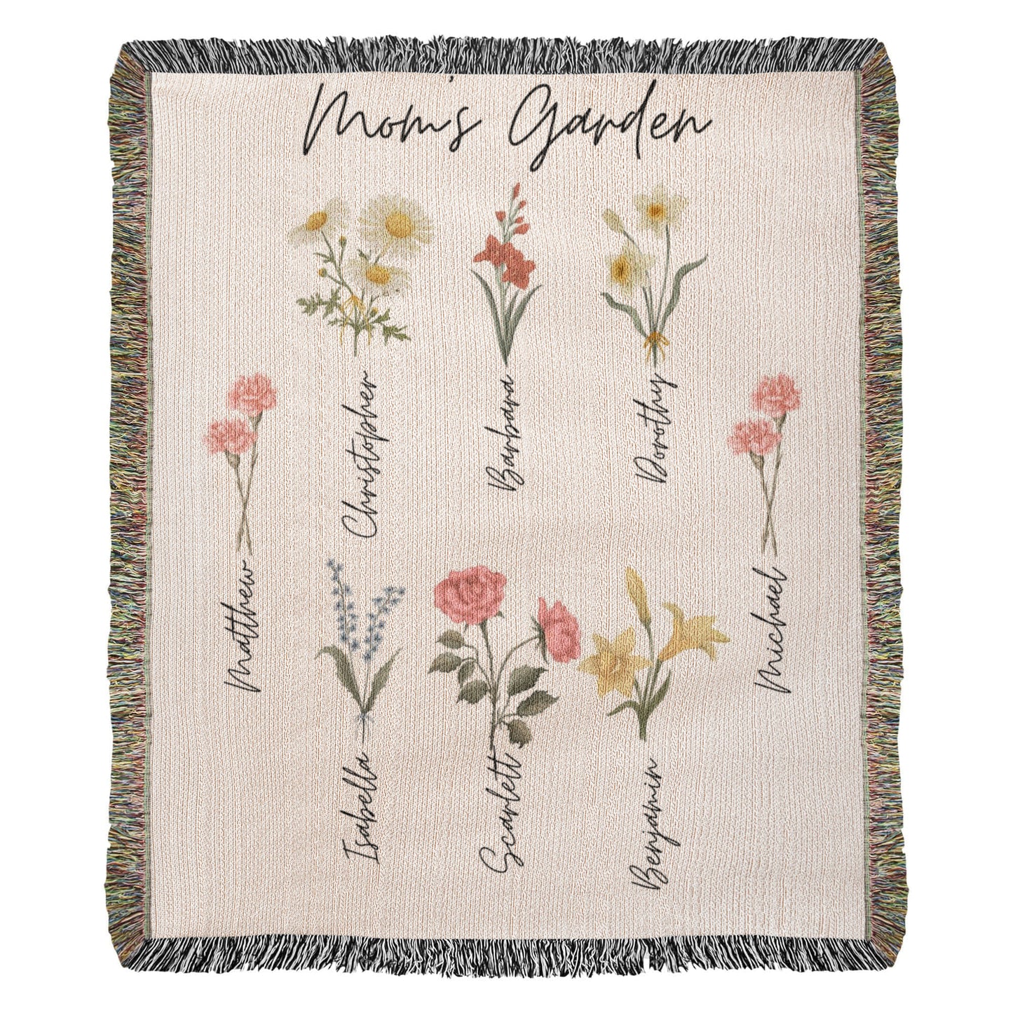 Mom's Garden Personalized Kids Names Heirloom Blanket