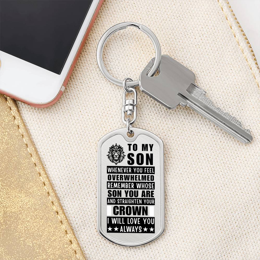 Personalized Dog Tag Keychain for Son with Crown Design