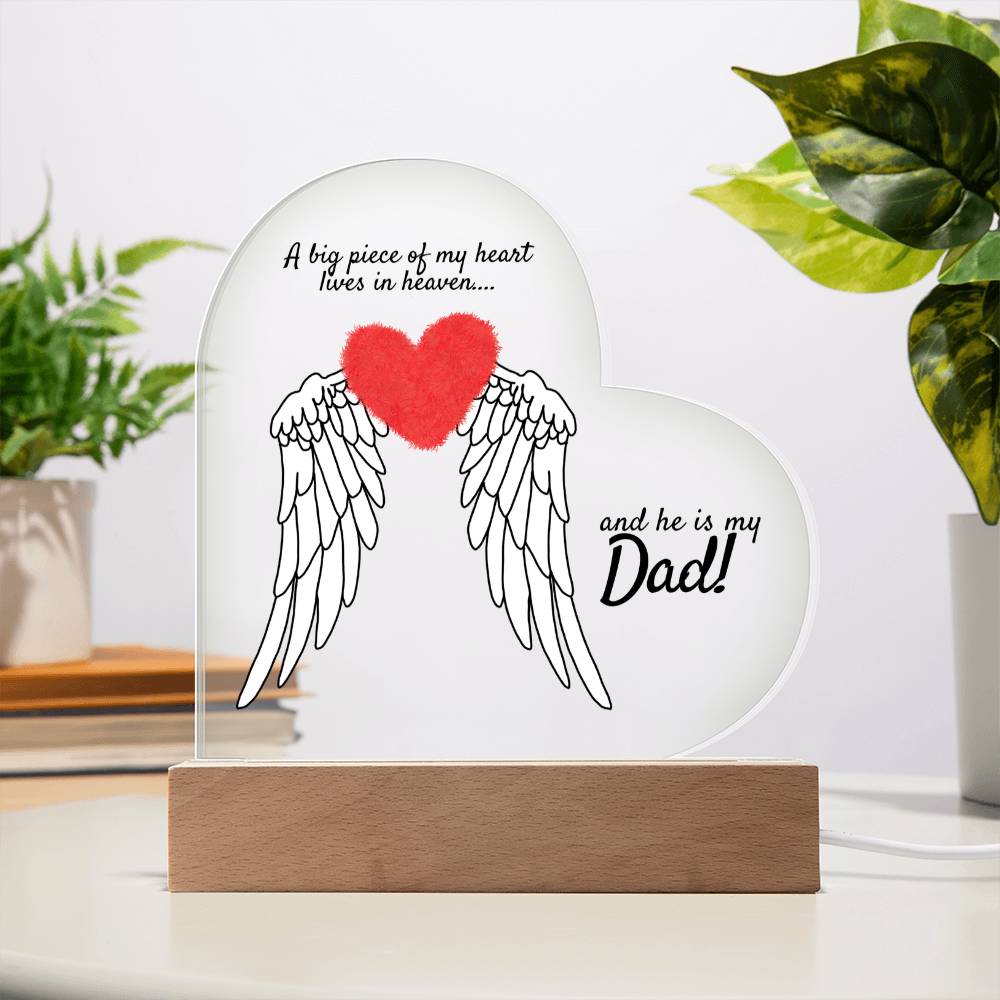 Acrylic Heart Plaque with LED Base - Memorial Keepsake