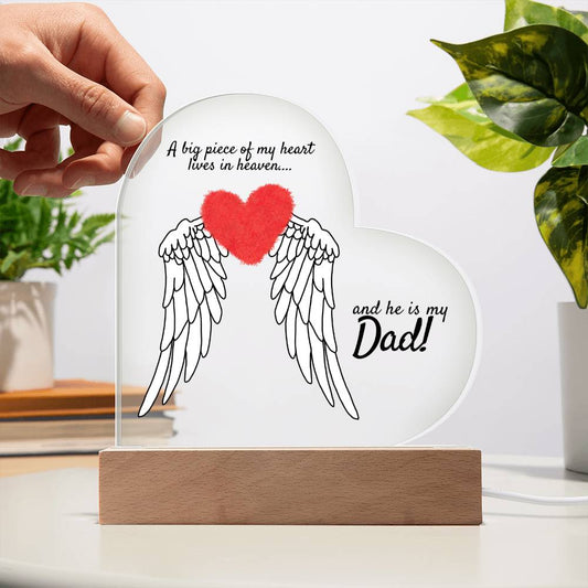 Acrylic Heart Plaque with LED Base - Memorial Keepsake