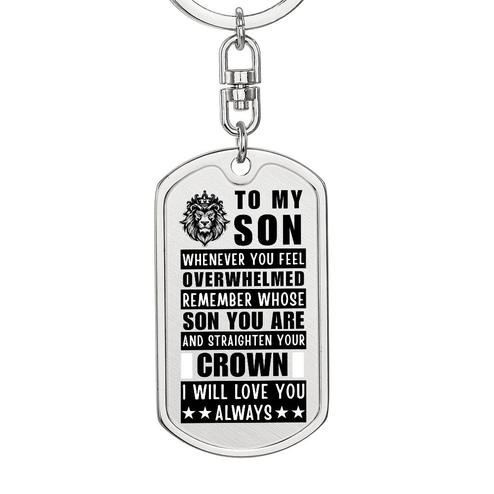 Personalized Dog Tag Keychain for Son with Crown Design