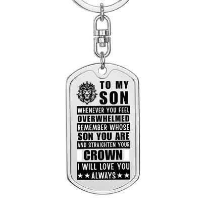 Personalized Dog Tag Keychain for Son with Crown Design