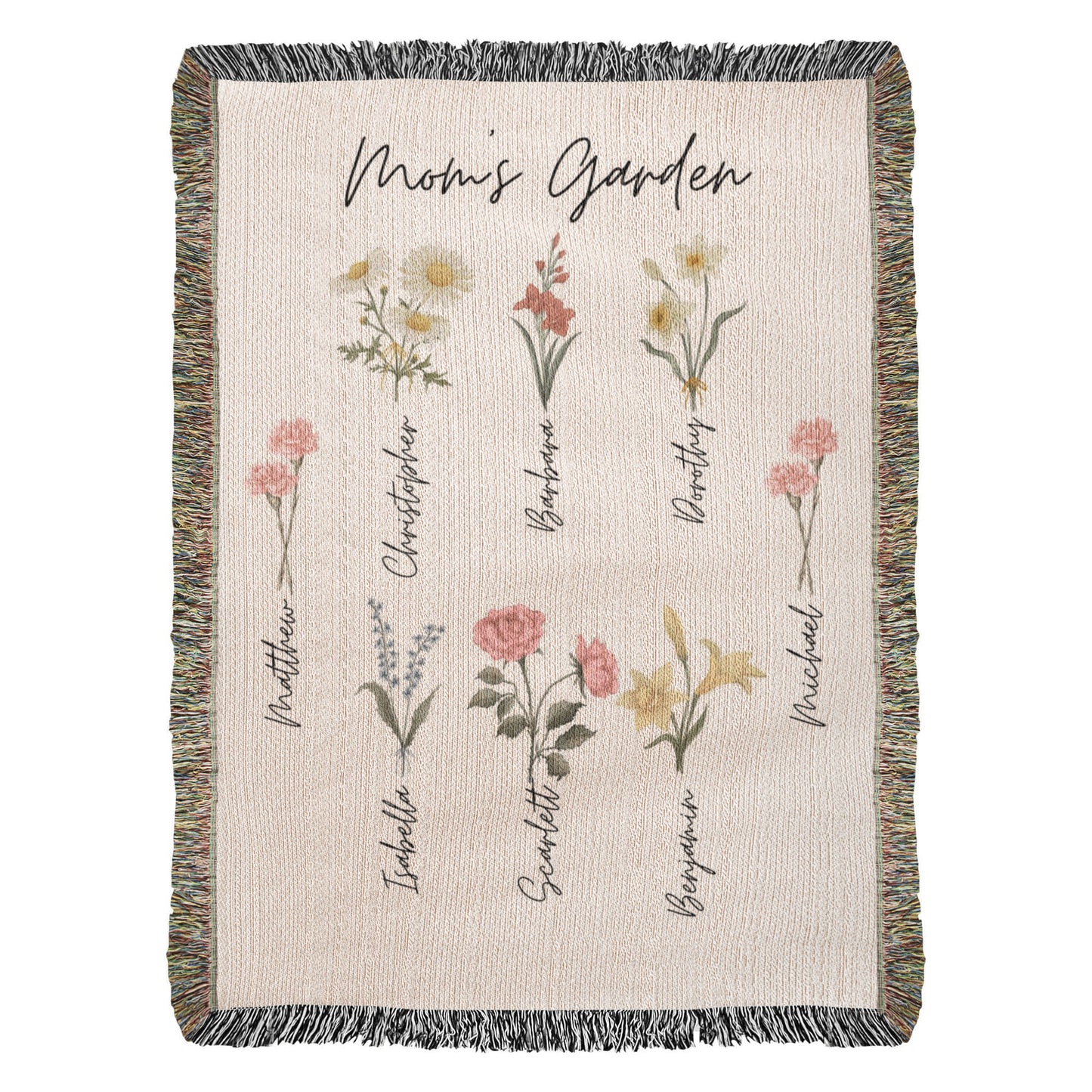 Mom's Garden Personalized Kids Names Heirloom Blanket