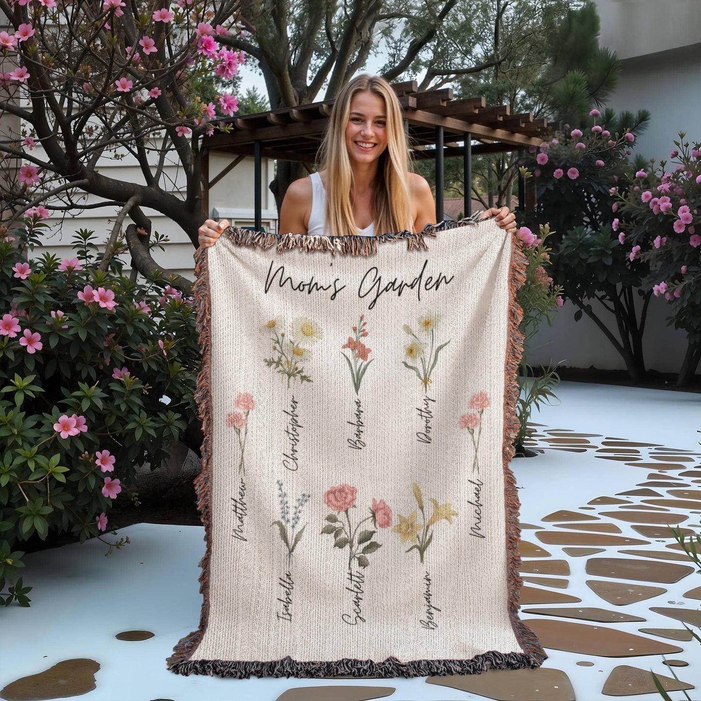 Mom's Garden Personalized Kids Names Heirloom Blanket