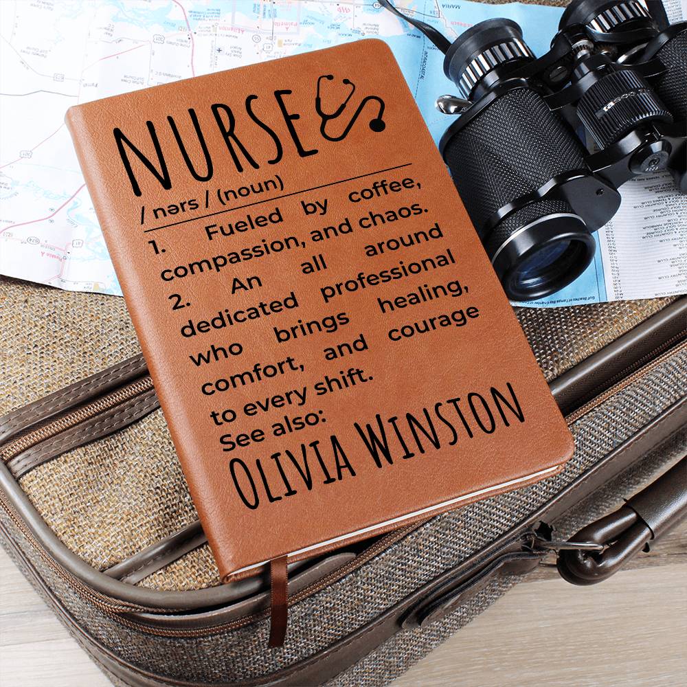 Personalized Nurse Gift Vegan Leather Journal, Nurse Appreciation Journal, Brown Leather Notebook, Healthcare Worker Journal Gift,