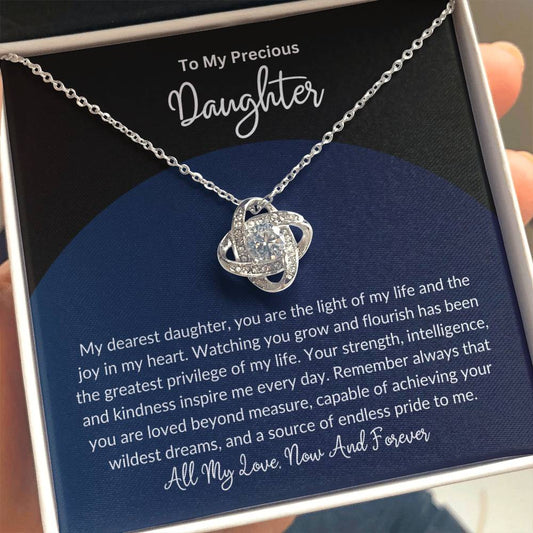 Love Knot Necklace Gift for Daughter from Mom or Dad – Inspirational Jewelry with Message Card