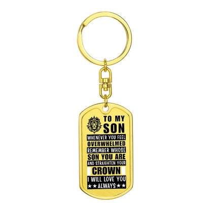 Personalized Dog Tag Keychain for Son with Crown Design
