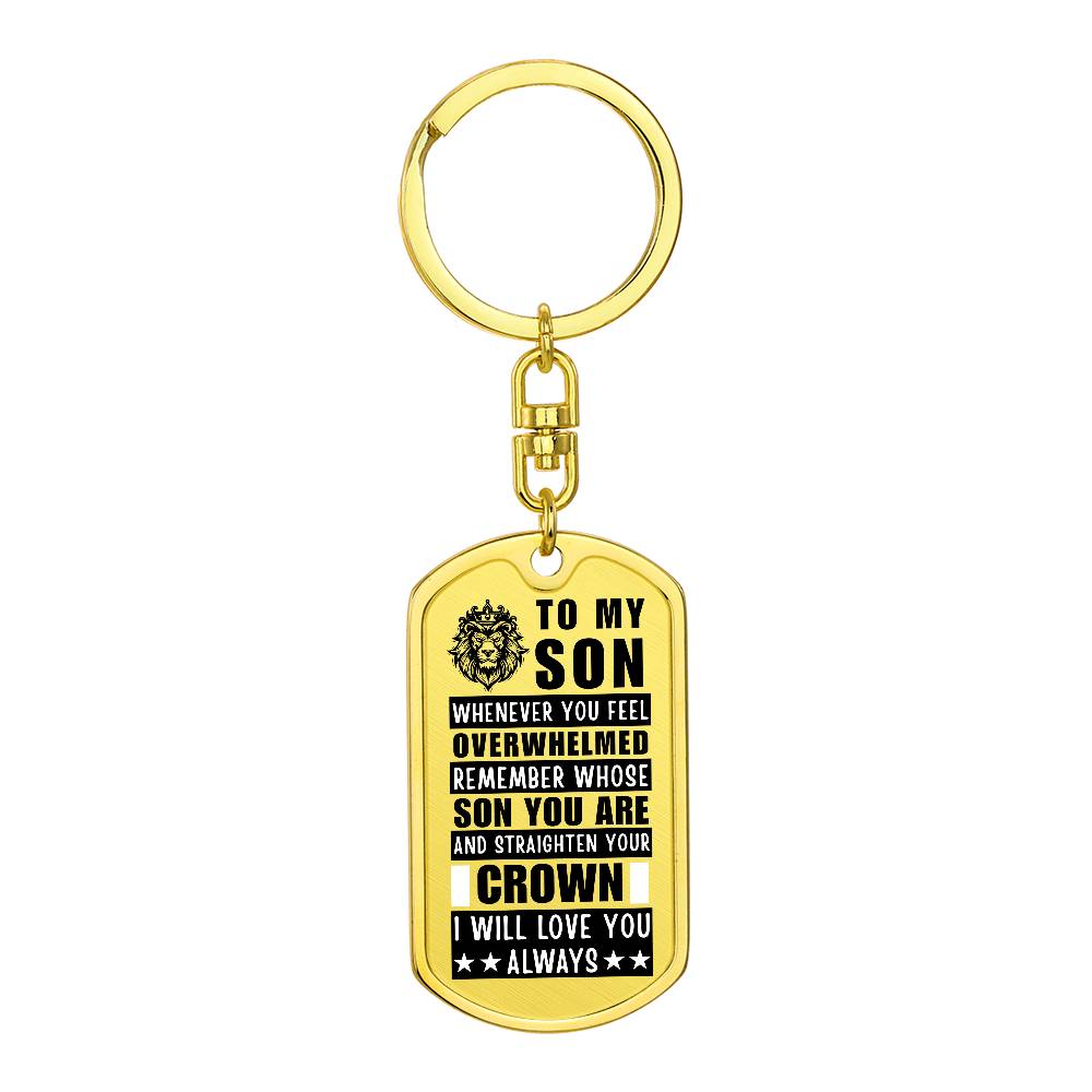 Personalized Dog Tag Keychain for Son with Crown Design