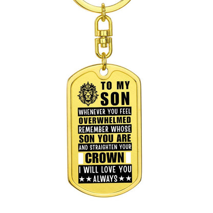 Personalized Dog Tag Keychain for Son with Crown Design