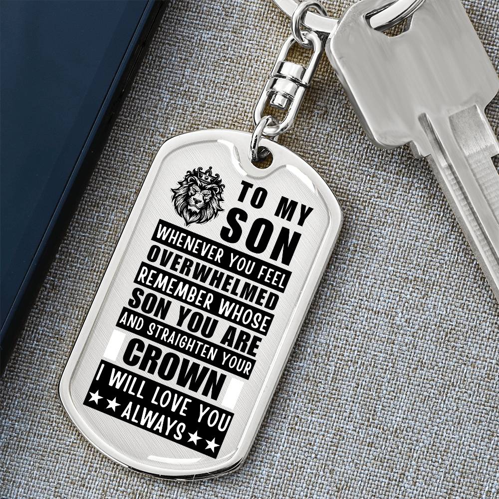 Personalized Dog Tag Keychain for Son with Crown Design