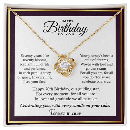 70th Birthday Gift For Women In Your Life. Loveknot Necklace