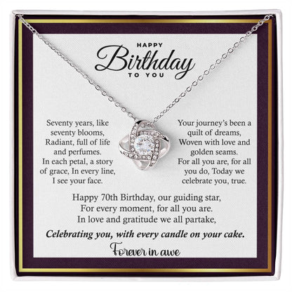70th Birthday Gift For Women In Your Life. Loveknot Necklace