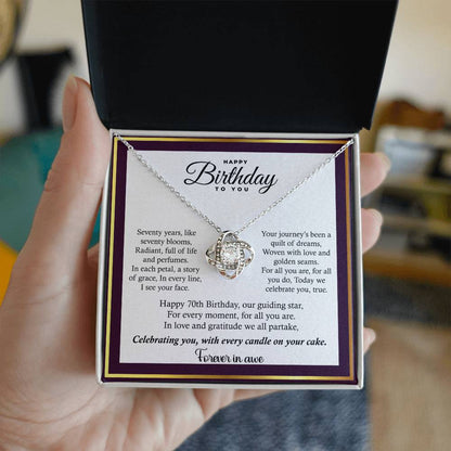 70th Birthday Gift For Women In Your Life. Loveknot Necklace