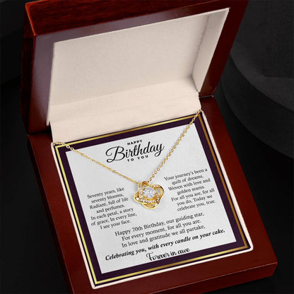 70th Birthday Gift For Women In Your Life. Loveknot Necklace