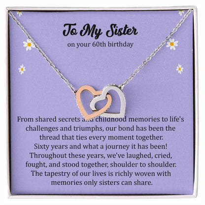60th Birthday Gift for Sister. Interlocking Hearts Necklace