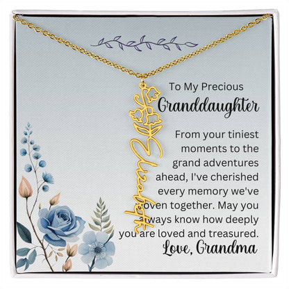To My Granddaughter Necklace, Name necklace, Personalized necklace, Birth flower necklace, Gift for granddaughter, Gift from grandma,