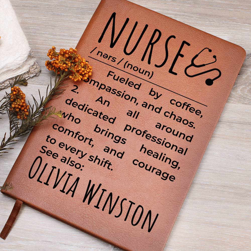 Personalized Nurse Gift Vegan Leather Journal, Nurse Appreciation Journal, Brown Leather Notebook, Healthcare Worker Journal Gift,