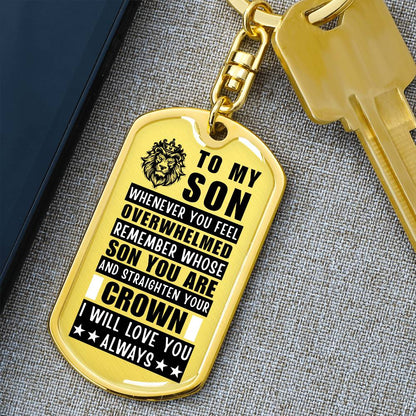 Personalized Dog Tag Keychain for Son with Crown Design