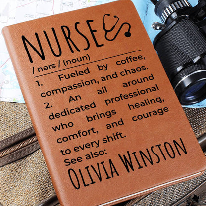Personalized Nurse Gift Vegan Leather Journal, Nurse Appreciation Journal, Brown Leather Notebook, Healthcare Worker Journal Gift,