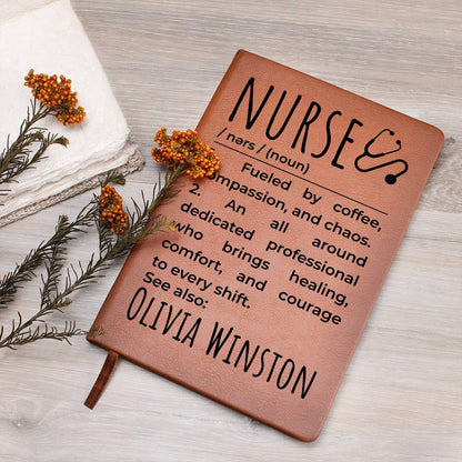Personalized Nurse Gift Vegan Leather Journal, Nurse Appreciation Journal, Brown Leather Notebook, Healthcare Worker Journal Gift,